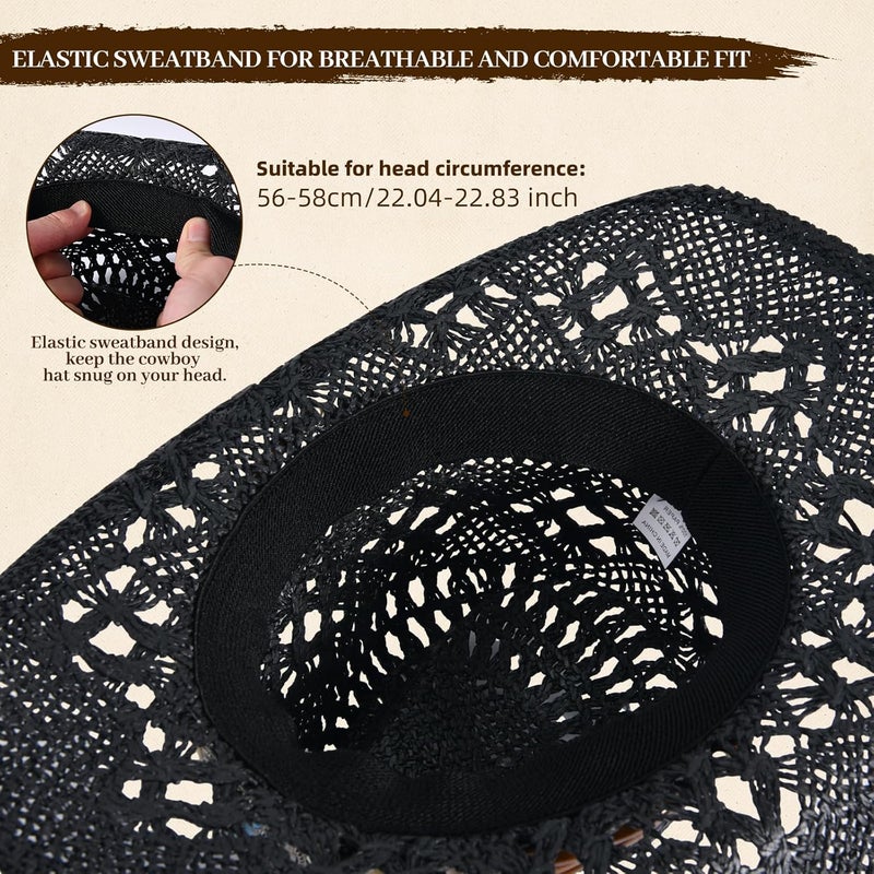Willheoy Straw Cowboy Hat for Men Womens Straw Cowgirl Hat Summer Western Cowboy Hats with Wide Brim for Cowgirls and Cowboys - Image 4
